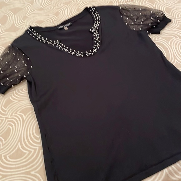 Cable&Gauge top, black, decorative pearl trim, S - Picture 1 of 8